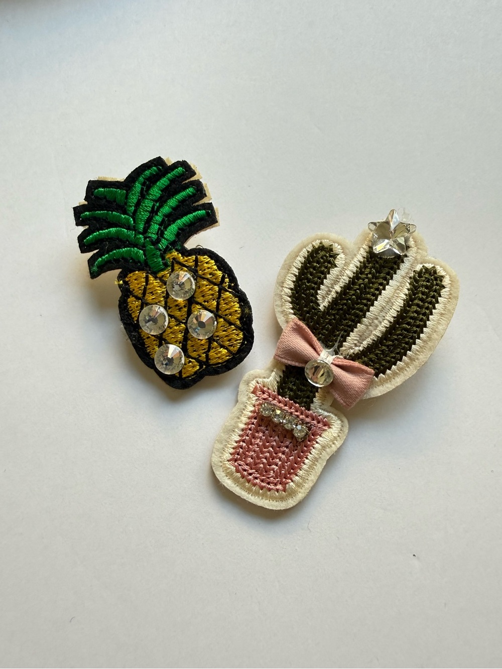 Kids Pineapple and Cactus Embroidered Brooch - Pink, Green, Yellow